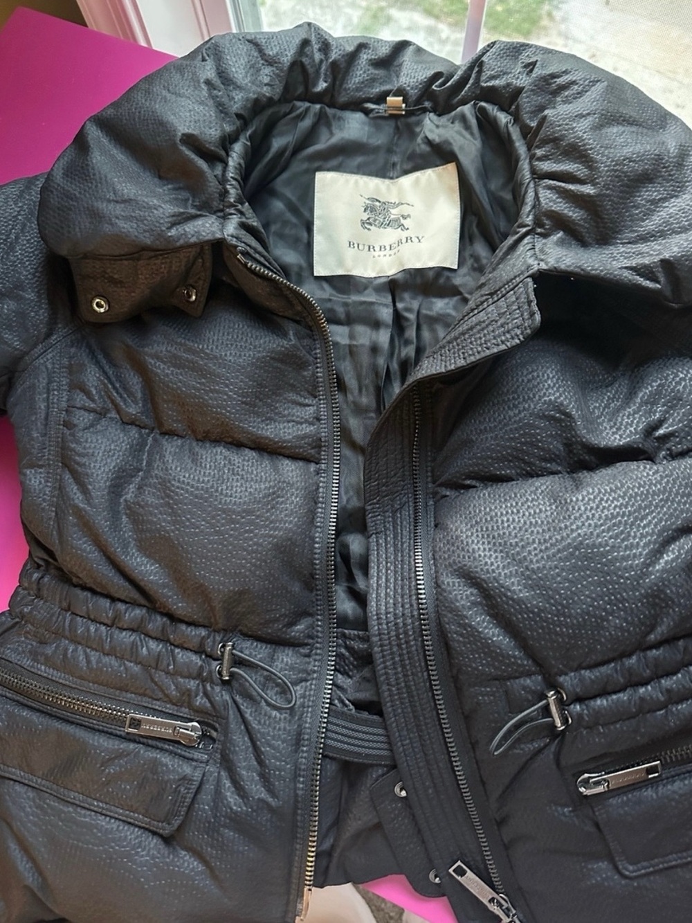 Burberry Vintage Black Quilted Puffa Jacket with High Collar